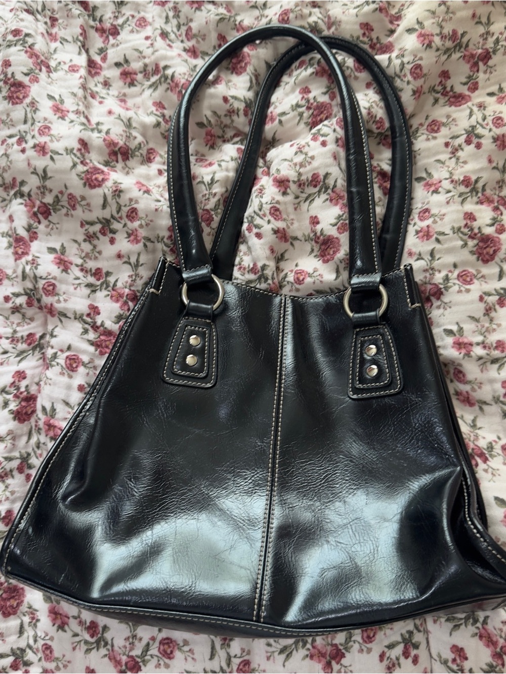Y2K Classic Black Leatherette Shoulder Bag - Women